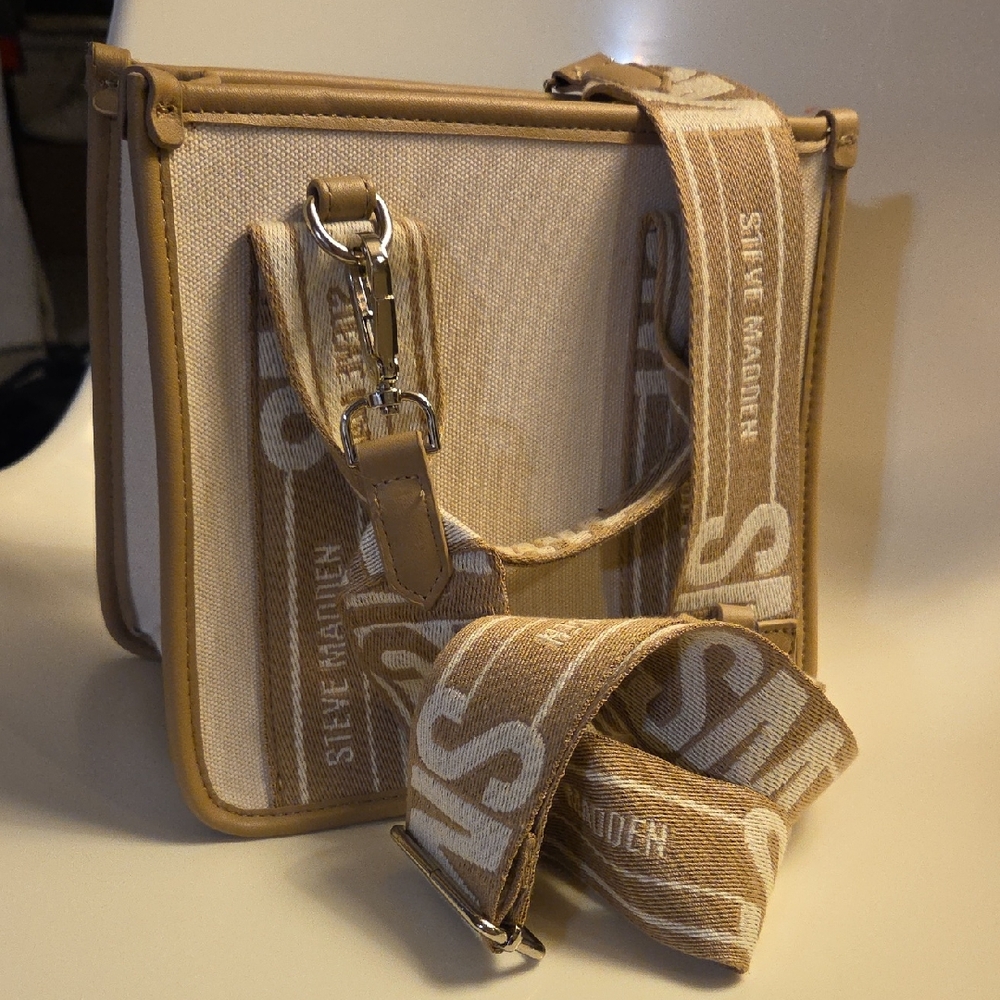 Steve Madden Bwebber Canvas SATCHEL Beige/Tan Canvas Messenger Crossbody